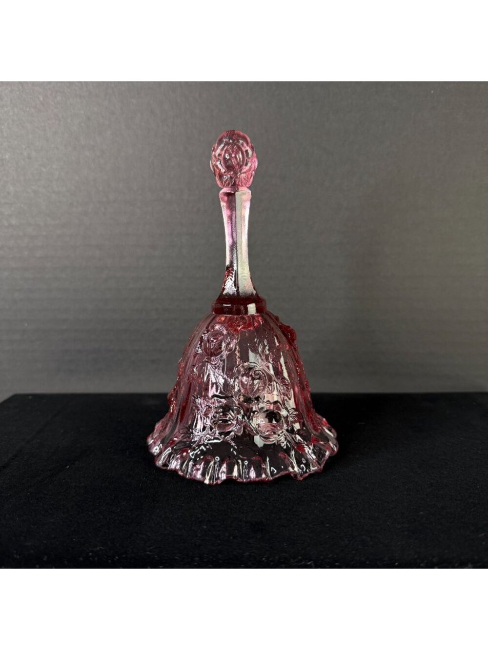 Vintage Fenton Pink Cabbage Rose Glass Bell 6.25" Ruffled Edge 1990s